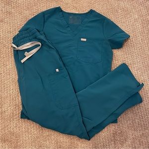 LIKE NEW Figs carribean blue scrubs small yola high waisted bottoms TOP SEPARATE